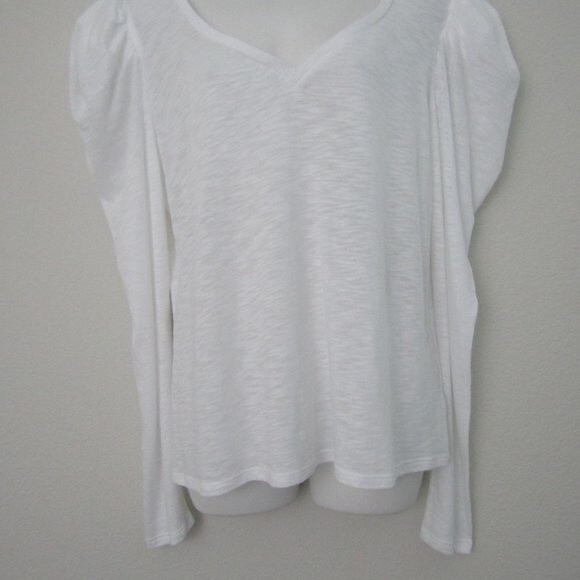Express Women's Top Modal Slub Puff Sleeves White Large Casual Elevated Basic - Picture 3 of 9